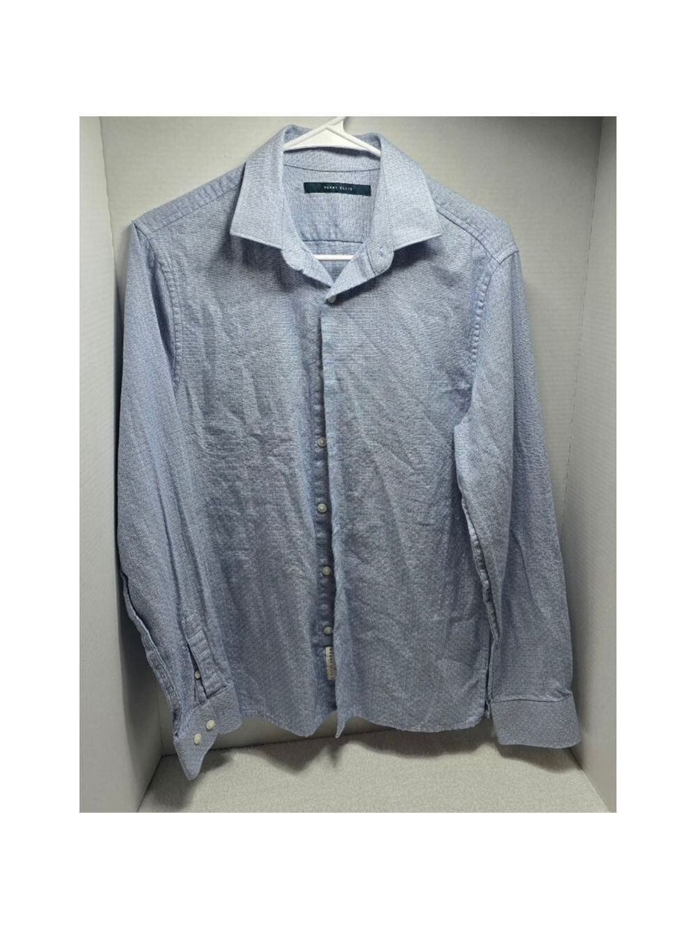Men's Perry Ellis Blue White Patterned Casual Button Down Shirt S